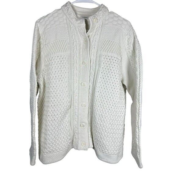 L.L. Bean‎ Women’s 1X Cotton Fisherman Cable Knit Cardigan Sweater Ivory - Picture 3 of 14